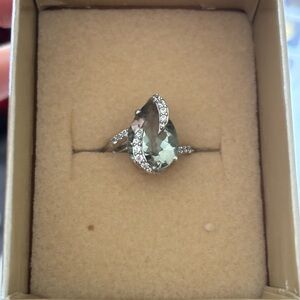 Stunning Sterling Silver Green Prasiolite and CZ Teardrop Ring
